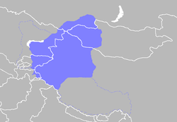 Kekhanan Zunghar dan bawahannya Tibet dan Turkistan (garis putus-putus)