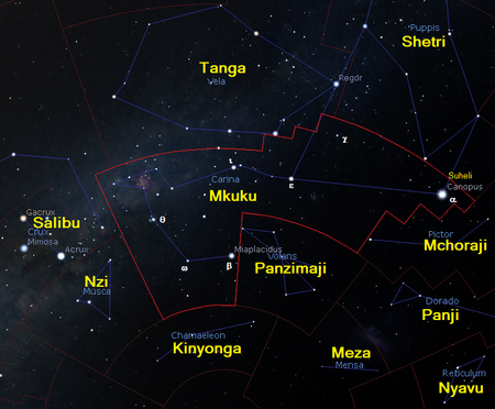 Mkuku (kundinyota) Kundinyota Mkuku (Carina) (CC BY-SA 4.0 © 2004-2016 Fabien Chereau et al. Stellarium)
