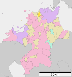 Ongas läge i Fukuoka prefektur Städer:      Signifikanta städer      Övriga städer Landskommuner:      Köpingar      Byar