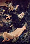 Un ange empêchant le sacrifice d’Isaac. Abraham et Isaac