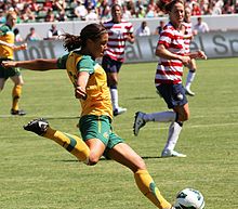 Australia playing the United States in 2012 Sam Kerr playing against USWNT 2012.jpg