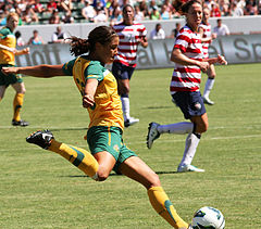 Kerr in action for Australia against the United States, 2012 Sam Kerr playing against USWNT 2012.jpg