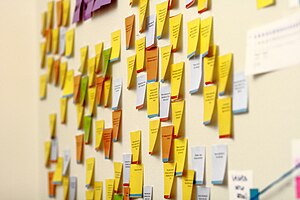 Sticky notes on the wall of the Wikimedia Foun...