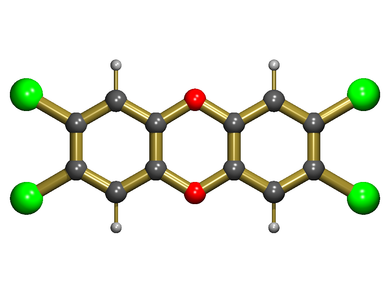 Dioksino (2,3,7,8 tetrachlordibenzodioksino) molekulė