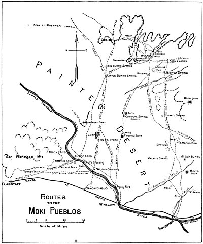 Routes to the Moki Pueblos