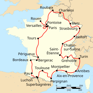 Route of the 1961 Tour de FranceFollowed clockwise, starting in Rouen and finishing in Paris