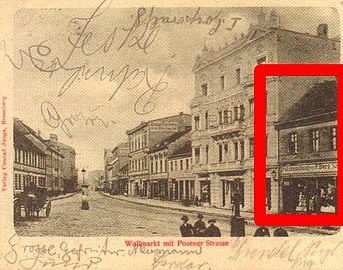 Berg's shop highlighted on a 1905 postcard