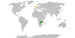 Map indicating locations of United Kingdom and Zambia
