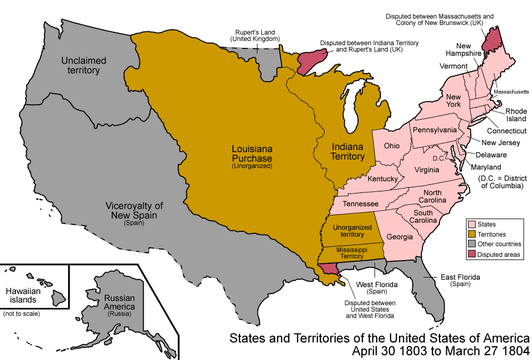 Map of the United States after the Louisiana Purchase took effect on December 20, 1803