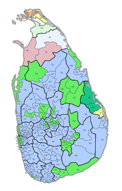 Mehrheiten (stimmenstärkste Parteien) in den 160 Stimmbezirken:[6] ﻿United National Party (UNP) ﻿UNP, Wahlbeteiligung unter 2 % ﻿People’s Alliance (PA) ﻿PA, Wahlbeteiligung unter 2 % ﻿Tamil United Liberation Front (TULF) ﻿United National Alliance (NUA) ﻿Eelam People’s Democratic Party (EPDP) ﻿Tamil Eelam Liberation Organisation (TELO) ﻿All Ceylon Tamil Congress (ACTC)