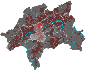 Lage des Quartiers Ostersbaum im Stadtbezirk Elberfeld