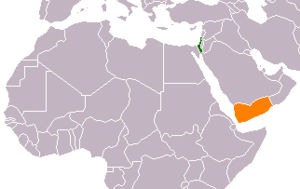 Mapa indicando localização do Iémen e de Israel.
