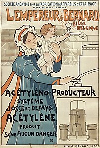 Lempereur & Bernard acétyléno-producteur, vers 1900 (Lithographie en couleurs ; Inv. Renardy nº B-52 ; 100 × 68 cm), Paris, Bibliothèque nationale de France