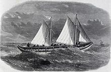 The tubular lifeboat from New Brighton at the time of the station's opening in 1863 1863 New Brighton Lifeboat.jpg