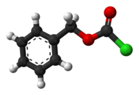 Ball-and-stick model of the benzyl chloroformate molecule