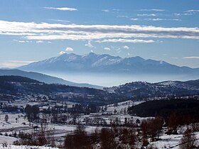 Vue du Falakró depuis la Bulgarie au nord.