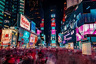 Picture of the Times Square, emphasizing on its prevalence of advertisements City in Motion (Unsplash).jpg