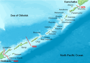The Kuril Islands, showing the de facto divisi...
