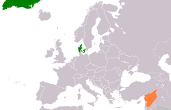 Map indicating locations of Denmark and Syria