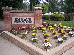 The sign directly in front of Emmaus Bible College