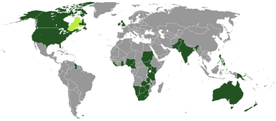 Mapa das nações que usam o inglês como língua oficial ou como língua predominante