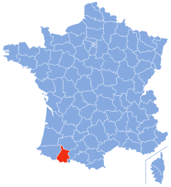 Местоположба на Горни Пиринеи во Франција