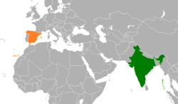 Карта с указанием местоположения Индии и Испании