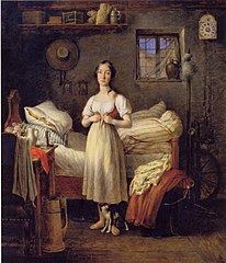 Michael Neder, Morgentoilette eines Mädchens, Öl auf Holz, 35 x 30 cm, 1836