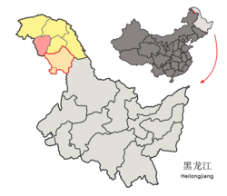 大興安嶺地区中の呼中区の位置