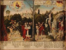 A painting by Lucas Cranach on Lutheran teachings, Lutherhaus Lucas Cranach d.A. - Gesetz und Gnade (Lutherhaus Wittenberg).jpg