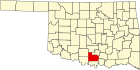 Harta statului Oklahoma indicând comitatul Carter