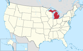Χάρτης των Ηνωμένων Πολιτειών με την πολιτεία Μίσιγκαν χρωματισμένη