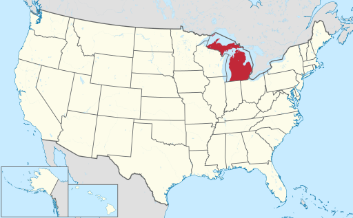 Map of a United States with Michigan highlighted