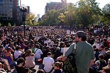 A general assembly at Occupy Wall Street (2011) where people aimed to establish consensus Occupy Wall Street Washington Square Park 2011 Shankbone.JPG