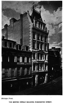 The old Herald headquarters, built in 1878, at 255 Washington Street Old Boston Herald Building.png