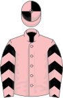 Pink, black chevrons on sleeves, quartered cap