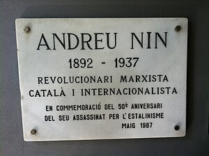 Català: Placa Andreu Nin a Biblioteca Pública ...