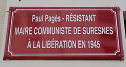 Plaque en hommage à Paul Pagès, maire de 1945 à 1947.