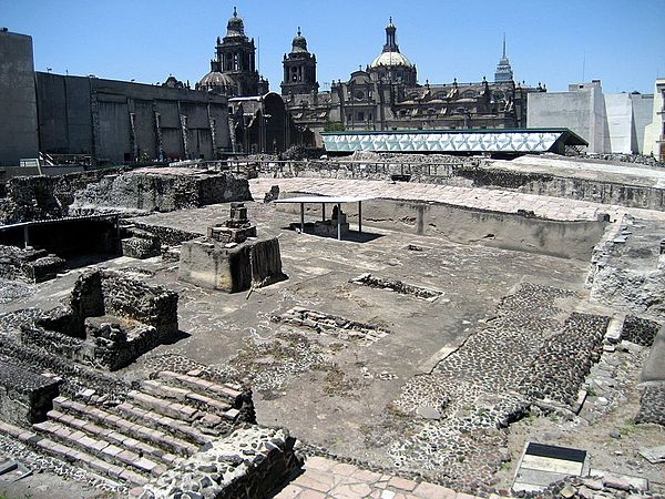 Ruins of the Templo Mayor, a temple of the ruined city Tenochtitlan. Tenochtitlan is the city Mexico City was built on top of.