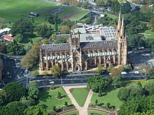 View from the Sydney Tower. StMary Cathedral in Sydney.jpg