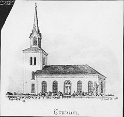 Kyrkan på teckning från 1886.