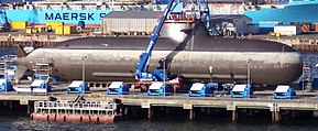 Type 212 submarine with fuel cell propulsion. This example in dry dock is operated by the German Navy. U Boot 212 HDW 1.jpg