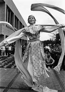 Black-and-white photo of a dancer in costume