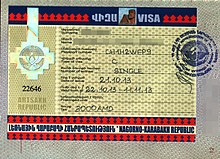 Entry Permit to Nagorno-Karabakh issued in Yerevan as a stand-alone document rather than a visa affixed in a passport Visa-NagornoKarabach-2013.jpg