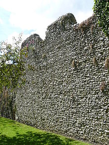 The walled defence round a burgh. Alfred's capital, Winchester. Saxon and medieval work on Roman foundations. Winchesterwalls.jpg