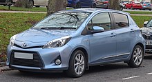The Toyota Yaris Hybrid, released in 2012, is available in Europe in lieu of the Prius c. 2013 Toyota Yaris T Spirit Hybrid CVT 1.5 Front.jpg