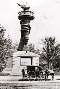 Arm and torch of the Statue of Liberty in Madison Square Park between 1876 and 1882 ArmAndTorchStatueOfLibertyMadisonSquareParkNewYork1876to1882 1.jpg
