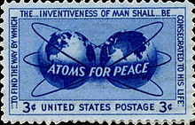 The Atoms for Peace program distributed nuclear technology, materials, and know-how to many less technologically advanced countries. Atoms for Peace stamp.jpg