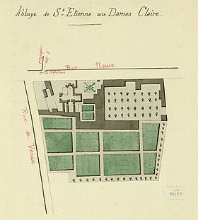 Les bâtiments sur un plan du XVIIIe siècle, bibliothèque Carnegie (Reims).