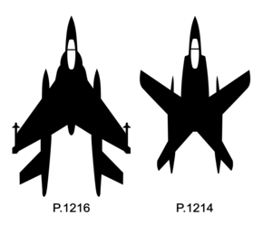 P.1214-3とP.1216の平面シルエット